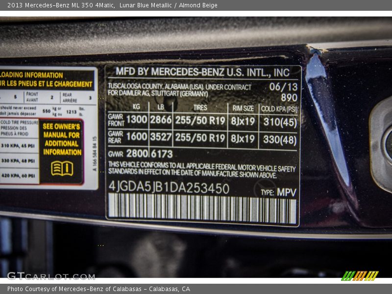 Lunar Blue Metallic / Almond Beige 2013 Mercedes-Benz ML 350 4Matic