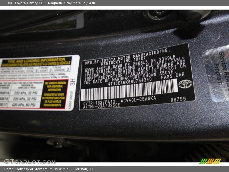 Magnetic Gray Metallic / Ash 2008 Toyota Camry XLE