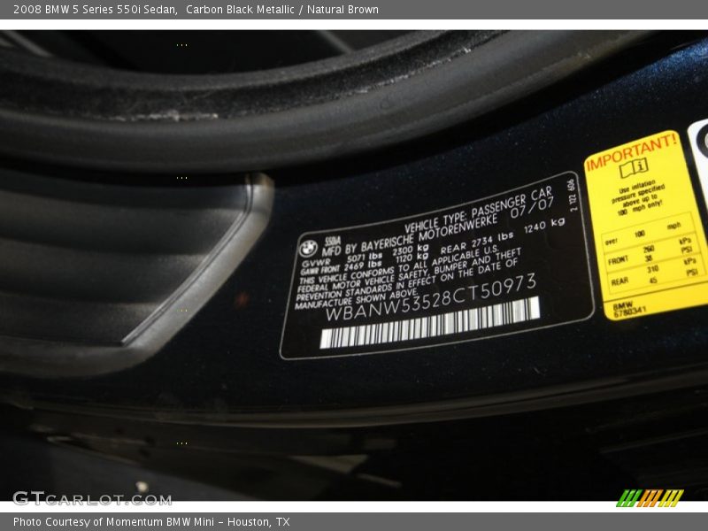 Carbon Black Metallic / Natural Brown 2008 BMW 5 Series 550i Sedan