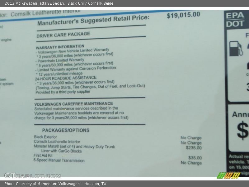 Black Uni / Cornsilk Beige 2013 Volkswagen Jetta SE Sedan