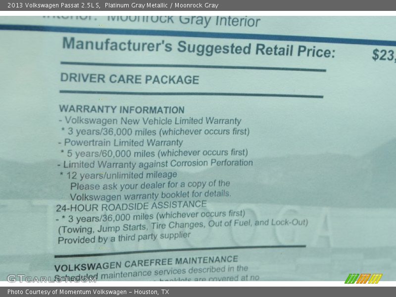 Platinum Gray Metallic / Moonrock Gray 2013 Volkswagen Passat 2.5L S