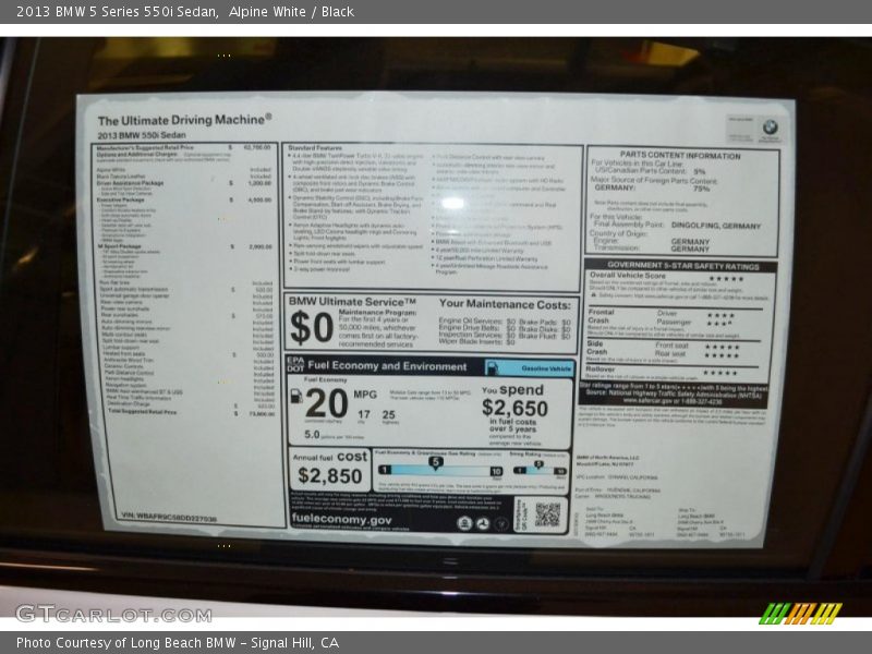 Alpine White / Black 2013 BMW 5 Series 550i Sedan