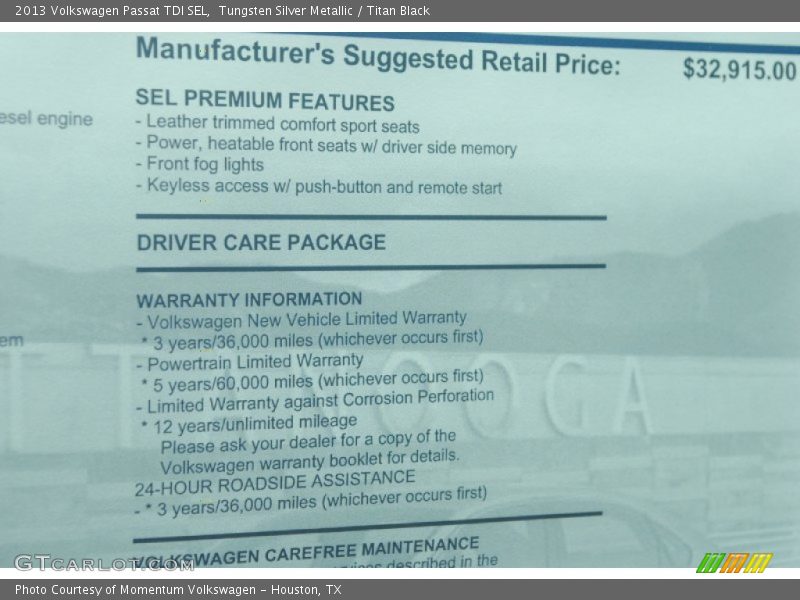 Tungsten Silver Metallic / Titan Black 2013 Volkswagen Passat TDI SEL