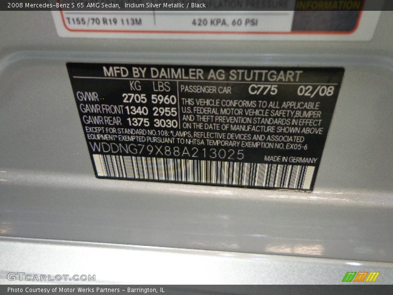 2008 S 65 AMG Sedan Iridium Silver Metallic Color Code 775