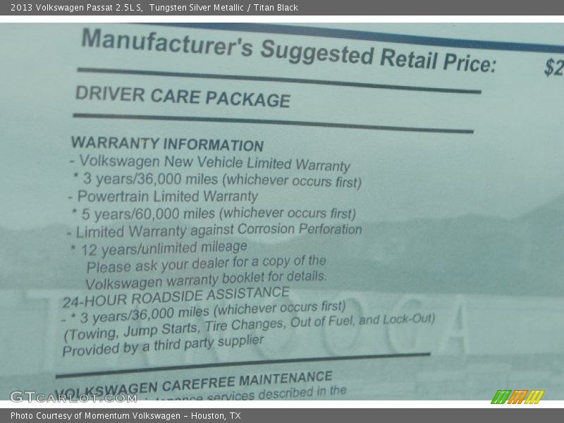 Tungsten Silver Metallic / Titan Black 2013 Volkswagen Passat 2.5L S