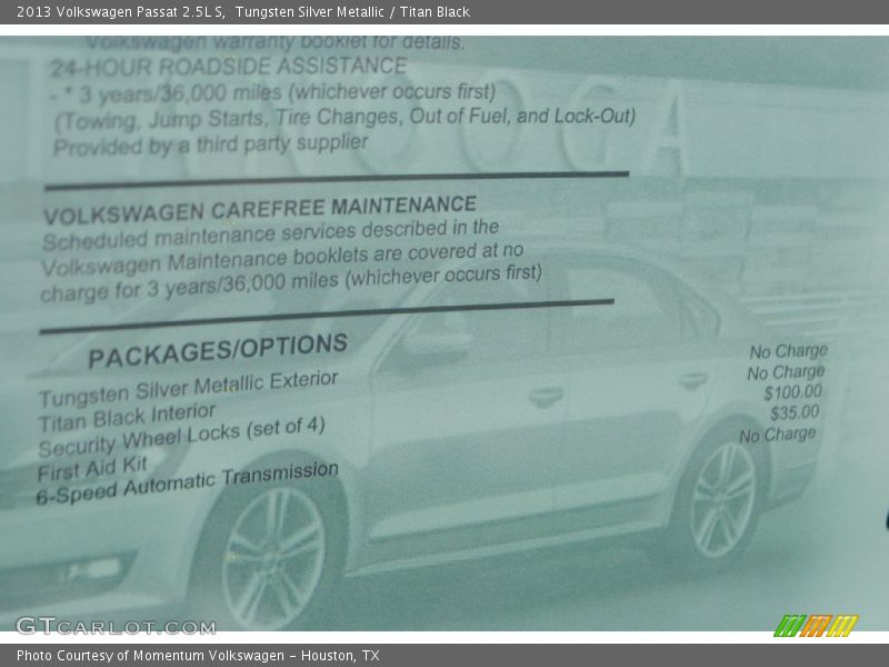 Tungsten Silver Metallic / Titan Black 2013 Volkswagen Passat 2.5L S
