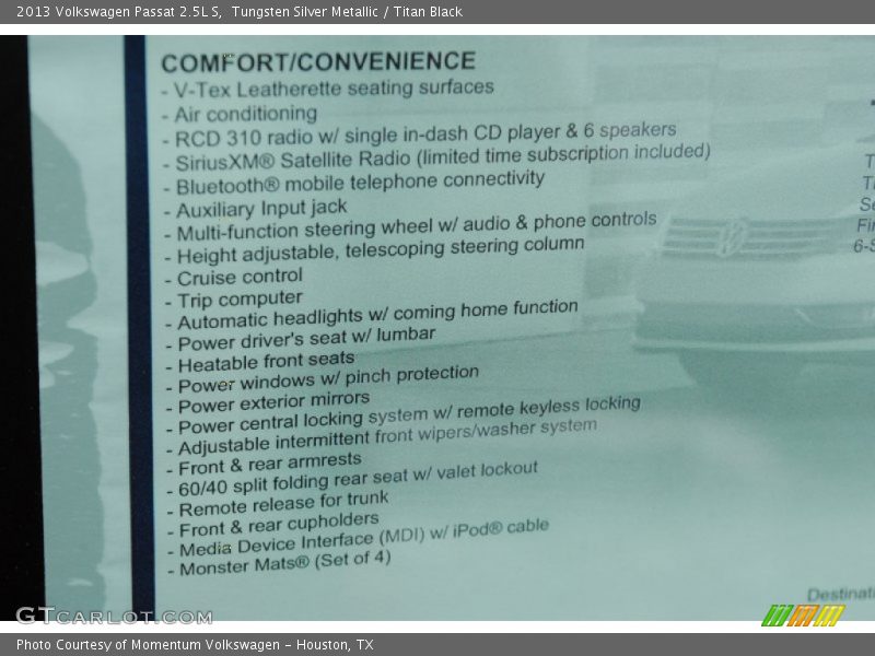 Tungsten Silver Metallic / Titan Black 2013 Volkswagen Passat 2.5L S