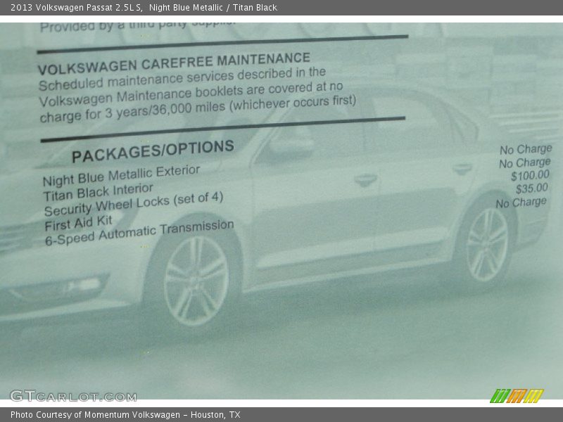 Night Blue Metallic / Titan Black 2013 Volkswagen Passat 2.5L S