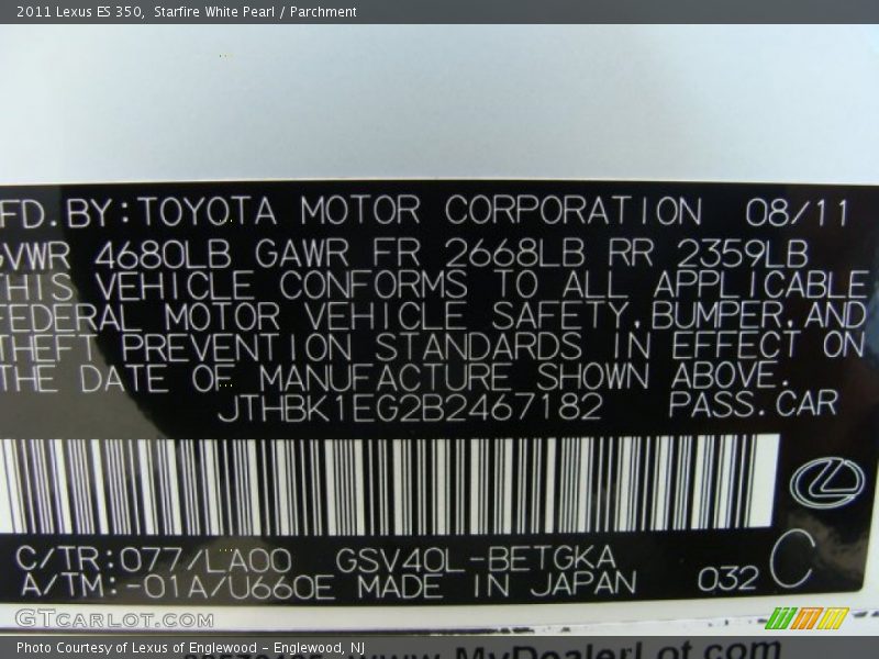 Starfire White Pearl / Parchment 2011 Lexus ES 350