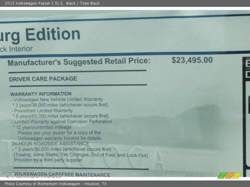 Black / Titan Black 2013 Volkswagen Passat 2.5L S