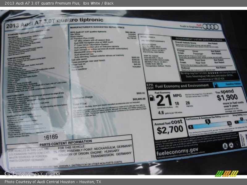 Ibis White / Black 2013 Audi A7 3.0T quattro Premium Plus
