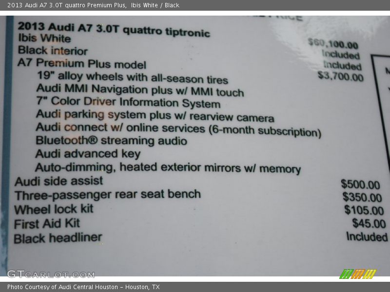 Ibis White / Black 2013 Audi A7 3.0T quattro Premium Plus