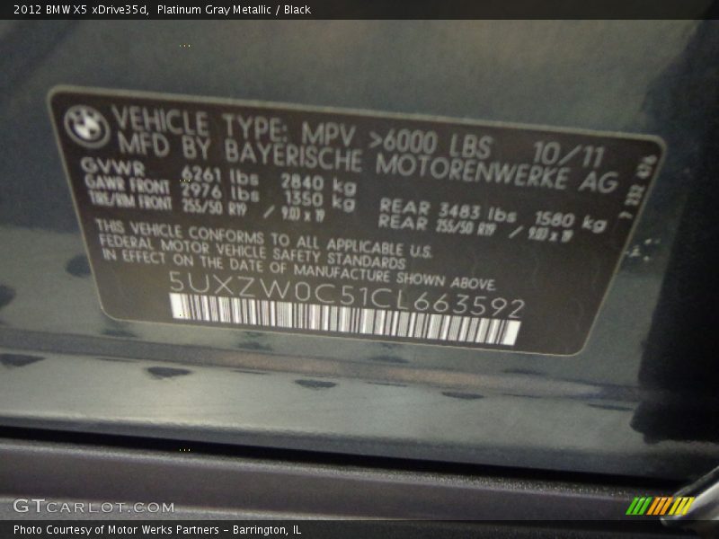 Platinum Gray Metallic / Black 2012 BMW X5 xDrive35d