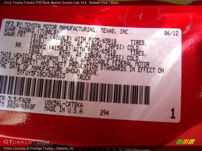 Radiant Red / Black 2012 Toyota Tundra TRD Rock Warrior Double Cab 4x4