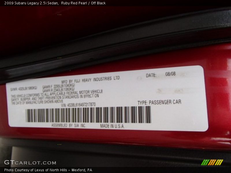 Ruby Red Pearl / Off Black 2009 Subaru Legacy 2.5i Sedan