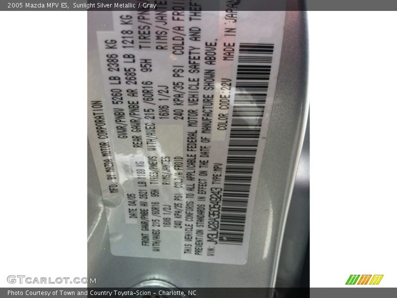 Sunlight Silver Metallic / Gray 2005 Mazda MPV ES