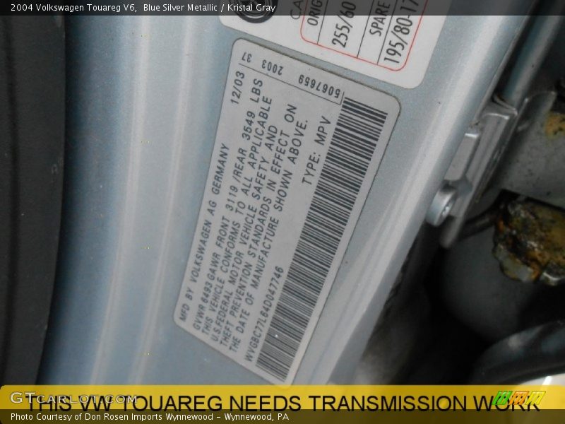 Blue Silver Metallic / Kristal Gray 2004 Volkswagen Touareg V6