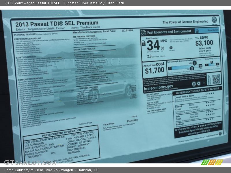 Tungsten Silver Metallic / Titan Black 2013 Volkswagen Passat TDI SEL