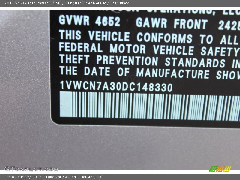 Tungsten Silver Metallic / Titan Black 2013 Volkswagen Passat TDI SEL