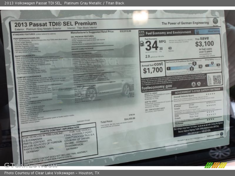 Platinum Gray Metallic / Titan Black 2013 Volkswagen Passat TDI SEL