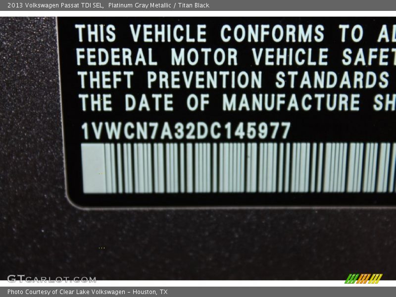 Platinum Gray Metallic / Titan Black 2013 Volkswagen Passat TDI SEL