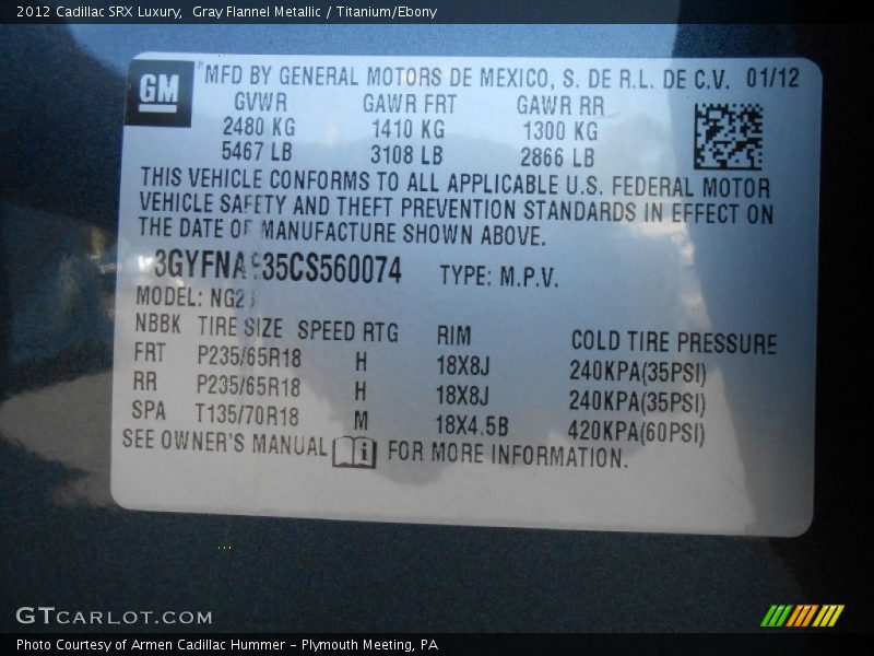 Gray Flannel Metallic / Titanium/Ebony 2012 Cadillac SRX Luxury