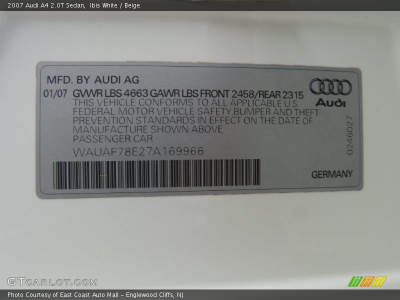 Ibis White / Beige 2007 Audi A4 2.0T Sedan