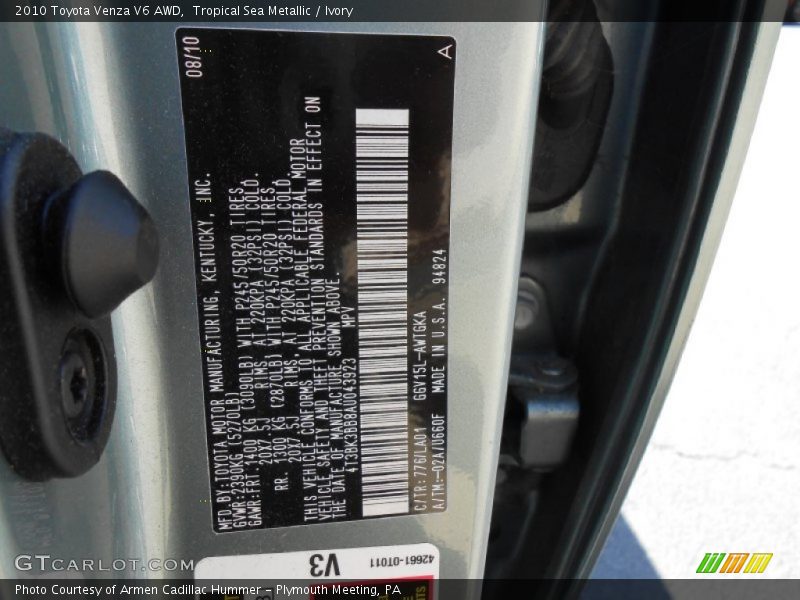 Tropical Sea Metallic / Ivory 2010 Toyota Venza V6 AWD