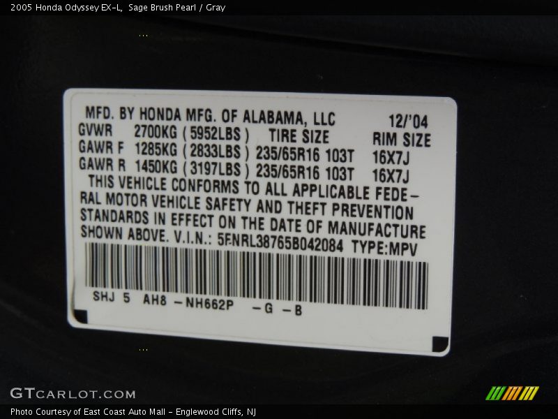 Sage Brush Pearl / Gray 2005 Honda Odyssey EX-L