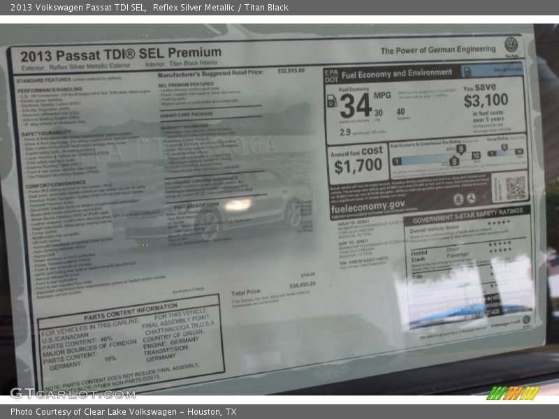 Reflex Silver Metallic / Titan Black 2013 Volkswagen Passat TDI SEL