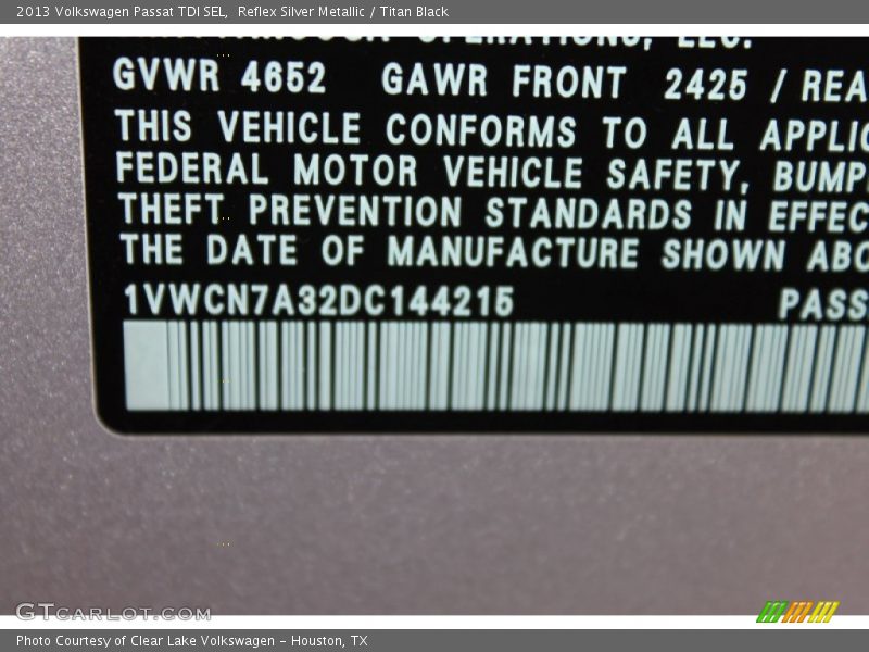 Reflex Silver Metallic / Titan Black 2013 Volkswagen Passat TDI SEL