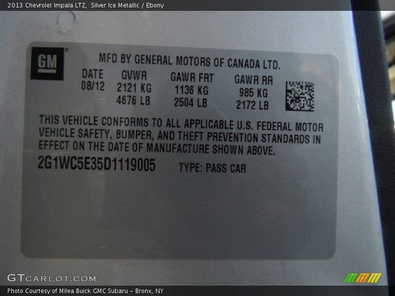 Silver Ice Metallic / Ebony 2013 Chevrolet Impala LTZ