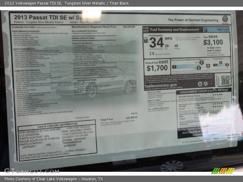Tungsten Silver Metallic / Titan Black 2013 Volkswagen Passat TDI SE