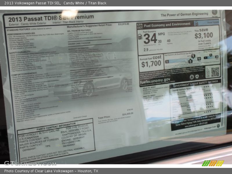 Candy White / Titan Black 2013 Volkswagen Passat TDI SEL