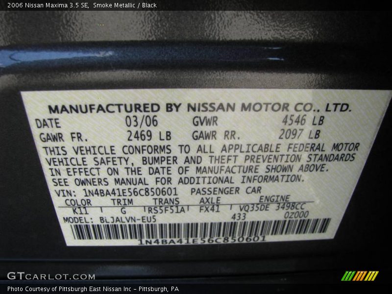 Smoke Metallic / Black 2006 Nissan Maxima 3.5 SE