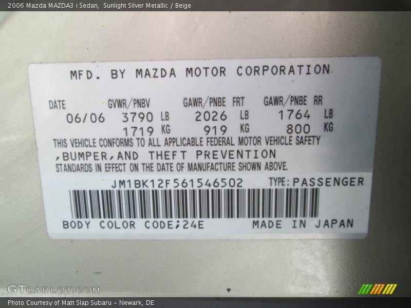 24E - 2006 Mazda MAZDA3 i Sedan