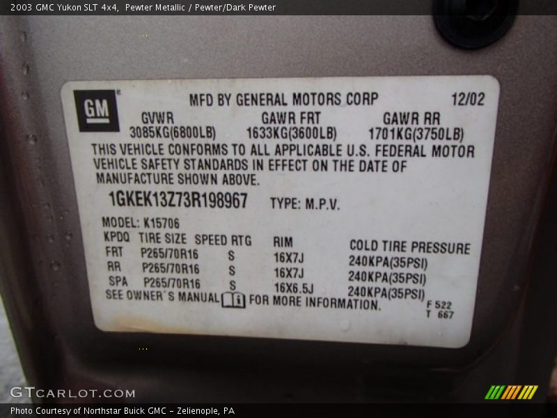 Pewter Metallic / Pewter/Dark Pewter 2003 GMC Yukon SLT 4x4