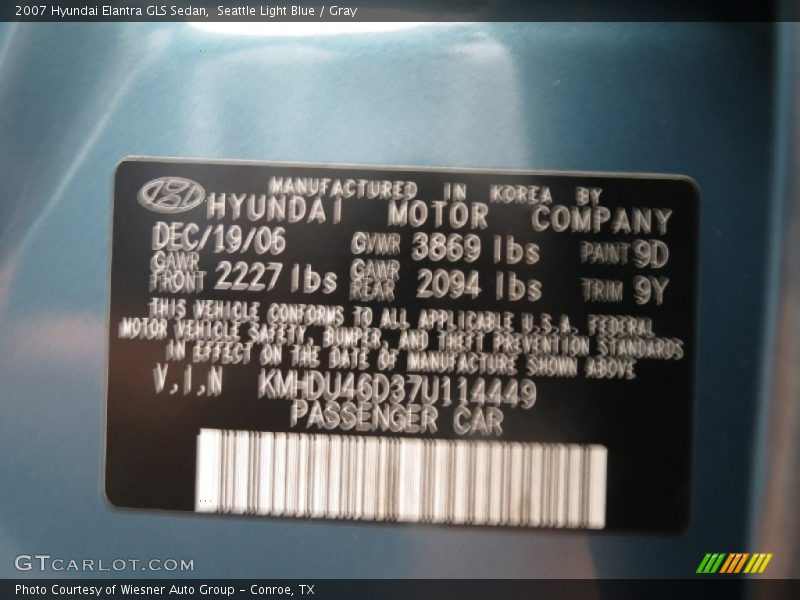 Seattle Light Blue / Gray 2007 Hyundai Elantra GLS Sedan