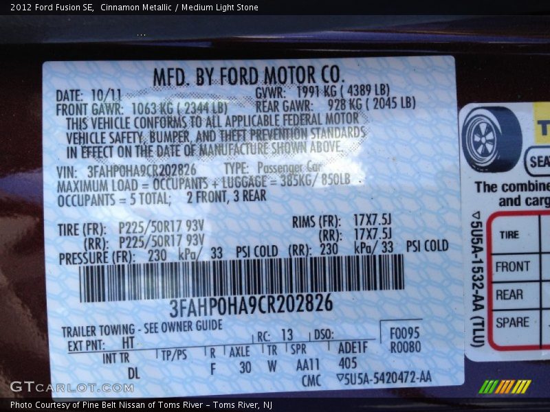 Cinnamon Metallic / Medium Light Stone 2012 Ford Fusion SE