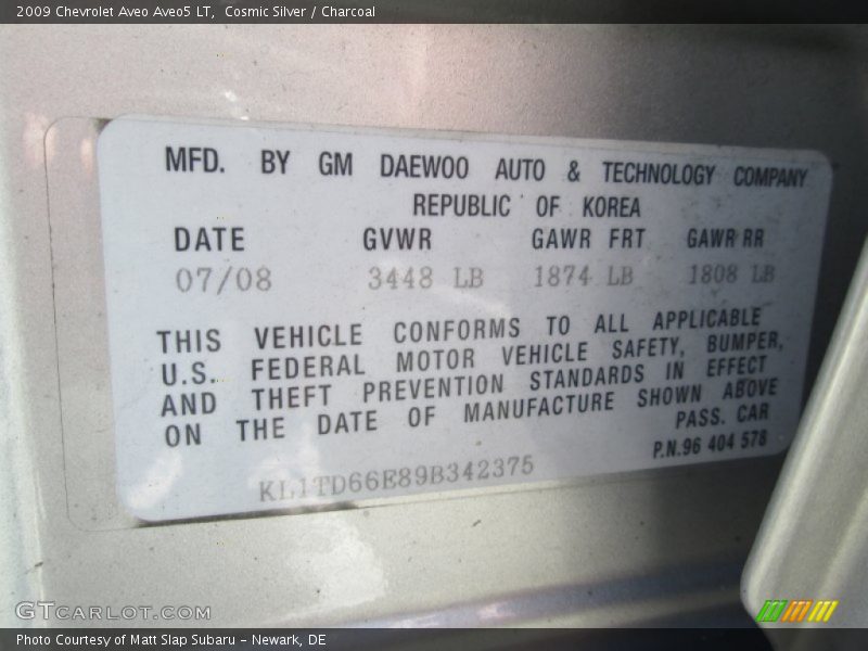Cosmic Silver / Charcoal 2009 Chevrolet Aveo Aveo5 LT