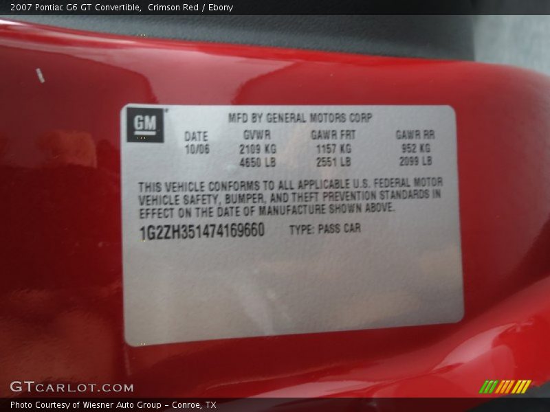 Crimson Red / Ebony 2007 Pontiac G6 GT Convertible