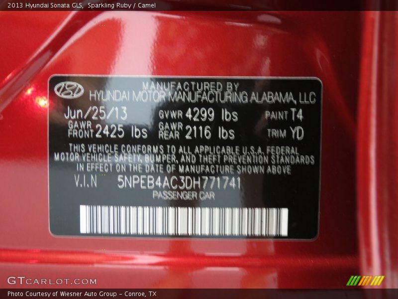 Sparkling Ruby / Camel 2013 Hyundai Sonata GLS