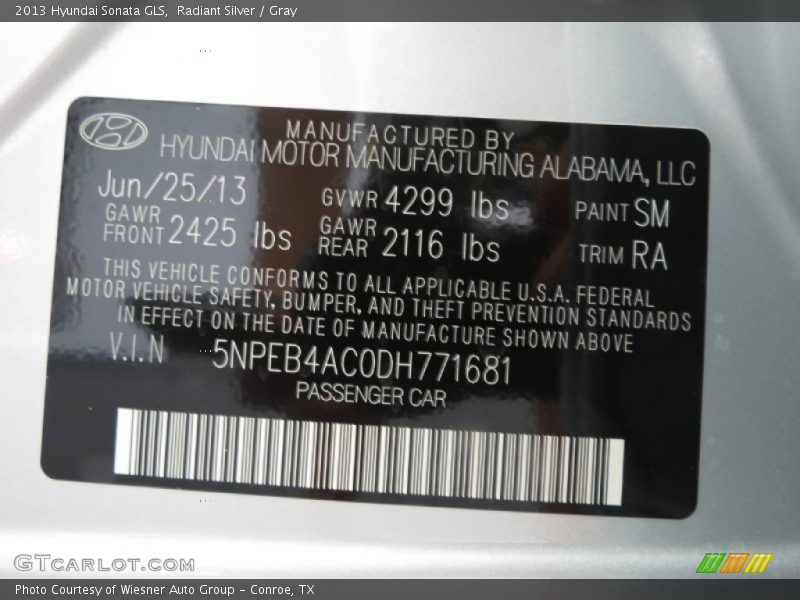 Radiant Silver / Gray 2013 Hyundai Sonata GLS