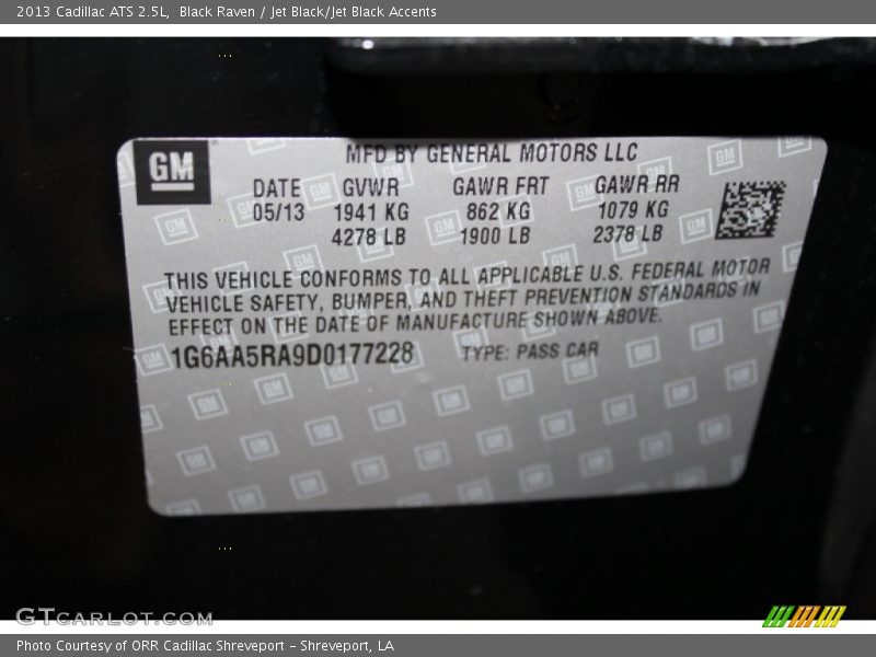 Black Raven / Jet Black/Jet Black Accents 2013 Cadillac ATS 2.5L