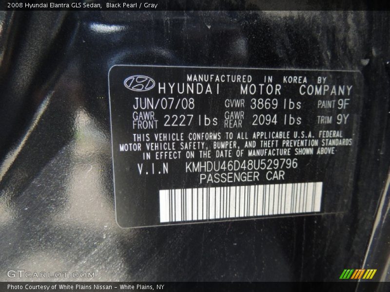 Black Pearl / Gray 2008 Hyundai Elantra GLS Sedan