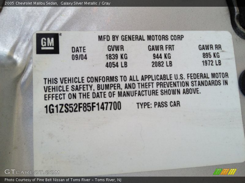 Galaxy Silver Metallic / Gray 2005 Chevrolet Malibu Sedan