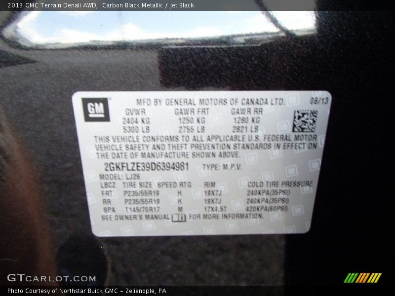 Carbon Black Metallic / Jet Black 2013 GMC Terrain Denali AWD