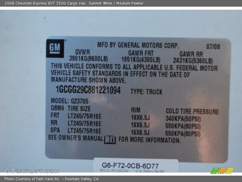 Summit White / Medium Pewter 2008 Chevrolet Express EXT 3500 Cargo Van