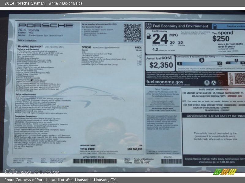  2014 Cayman  Window Sticker