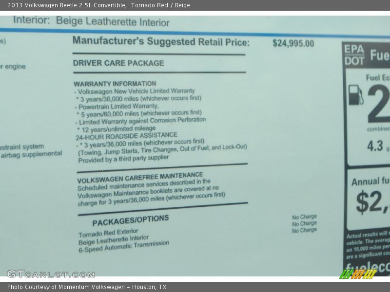Tornado Red / Beige 2013 Volkswagen Beetle 2.5L Convertible